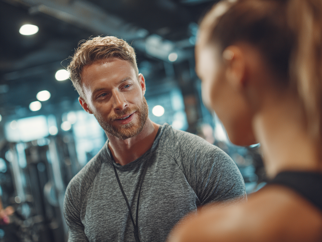 Тренер консультує клієнта про здоровий спосіб життя